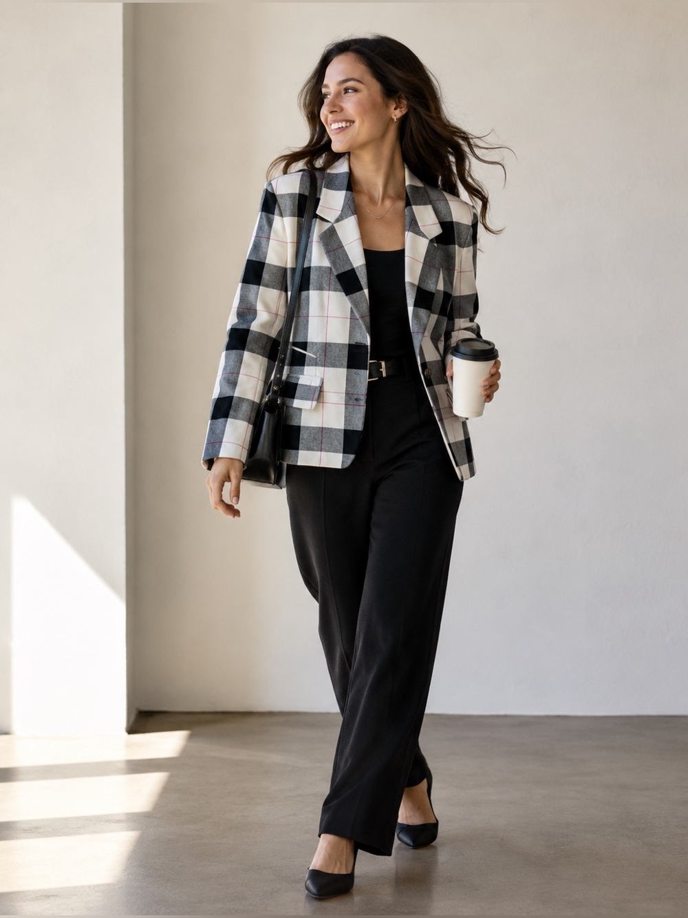 VTG‎ Fashion Attitude Wool plaid blazer jacket coat Sz 14 Black White Gray
